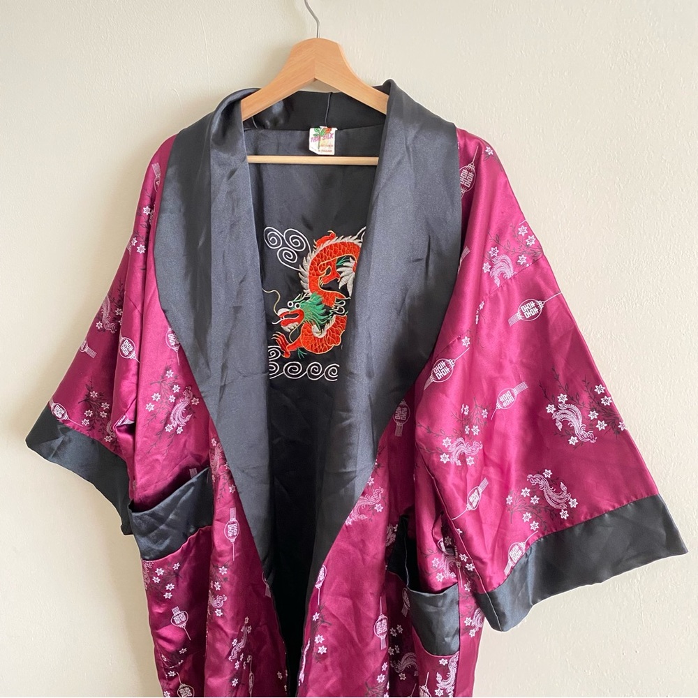 VINTAGE Japanese Silk Dragon Embroidered Kimono - L - Picture 13 of 16